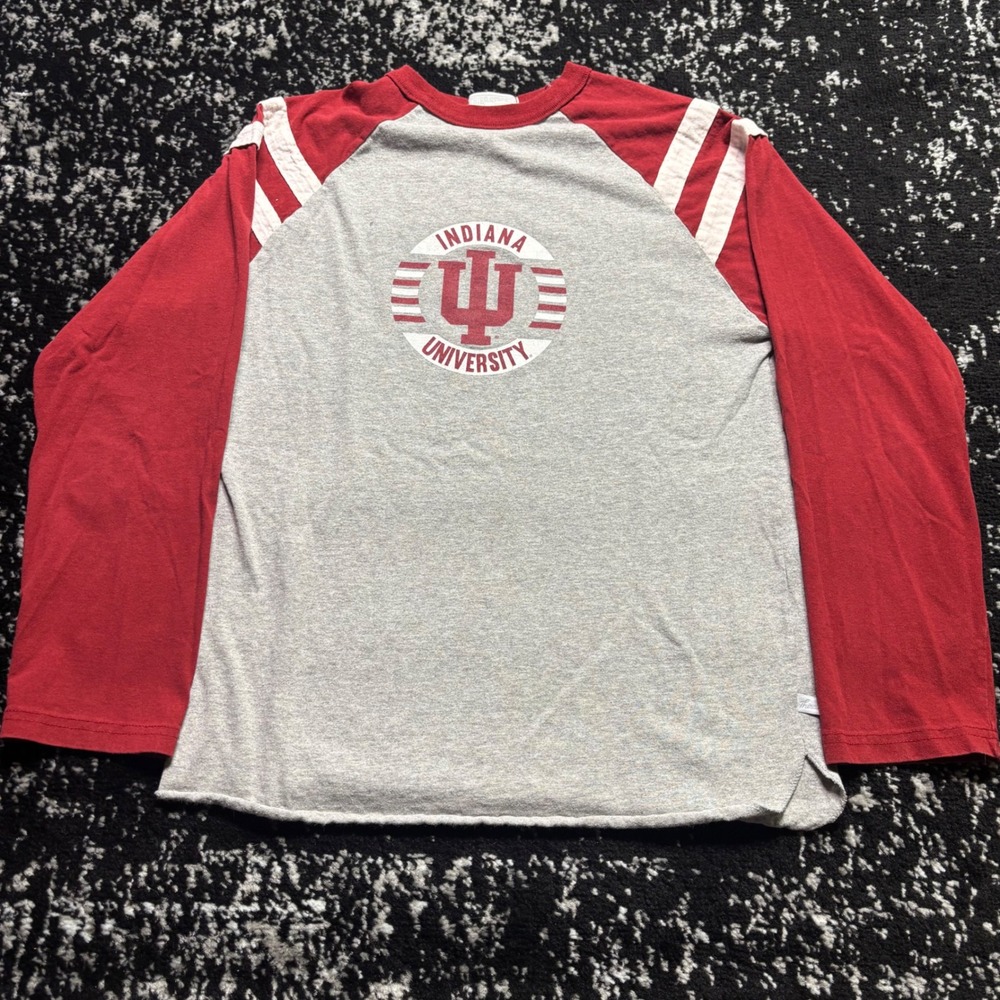 Indiana University Hoosiers Raglan Long Sleeve Shirt Gray Red